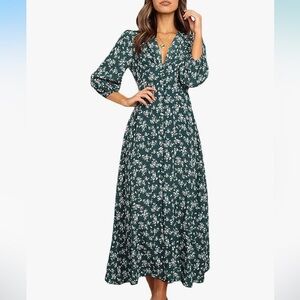 Floral Long Sleeve Dress - Green